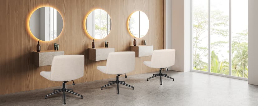 Orange Factory Criss Cross Chair Wheels Wide Cross Legged Office Desk Vanity Dual Base Comfy Fabric Armless Adjustable Swivel for Home Computer Task (Beige Dual Base, Fabric)