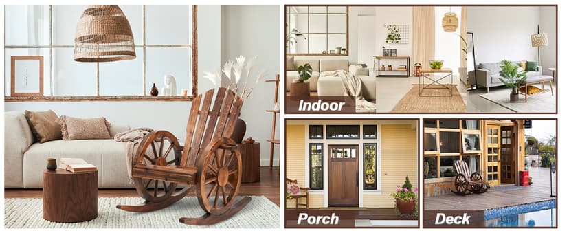 Spurgehom Outdoor Wooden Rocking Chair, Yard Glider Rocking Chairs Patio Decor Wood Rocker with Slatted Design, Adirondack Rocking Chair for Porch Lawn Garden Balcony Poolside, Brown(2PC)