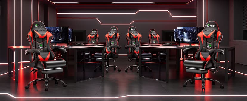 Czlolo Gaming Chair with Footrest Racing Style Lumbar Support Massager Video Game Chair with Metal Legs, High Back Reclining Gamer Chair with Headrest, 360° Swivel Office Computer Desk Chair (Red)