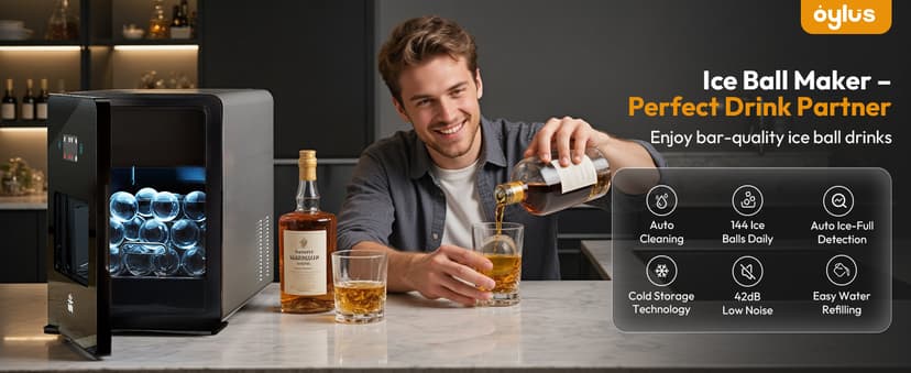 2'' Clear Ice Ball Maker – 4 Ice Spheres in 35min, 144 pcs/Day, Auto&Manual Fill, Fast Round Ice Machine with LCD Touch Panel, Self-Cleaning, Home & Bar Maker for Whiskey Bourborn Gift
