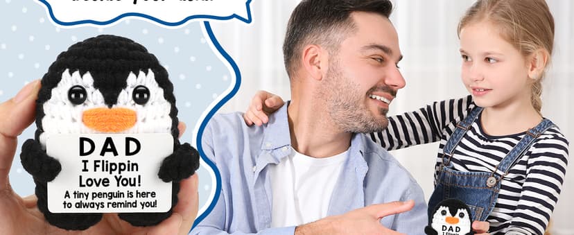 Gifts for Dad from Daughter Son Wife, Handmade Crochet Mini Penguin Christmas Birthday Gifts for Dad Bonus Step Fathers, Funny I Love You Gift for Dads Christmas Stocking Stuffers Emotional Cute Decor