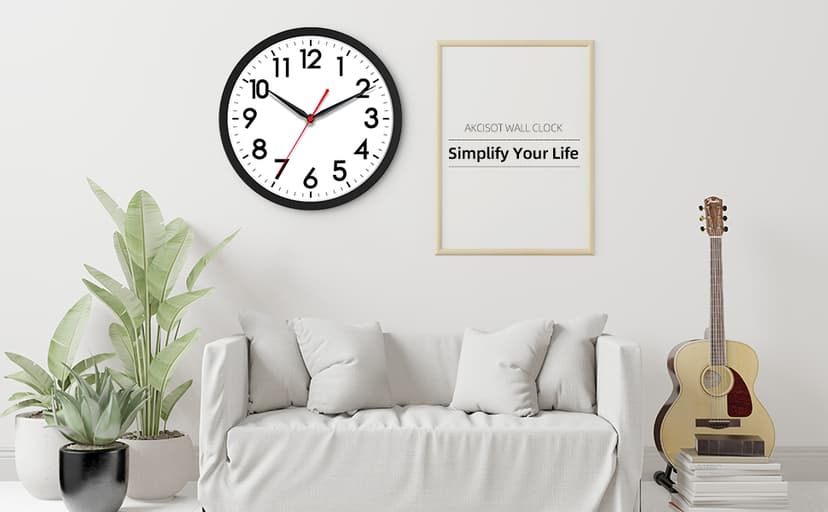 AKCISOT 12 Inch Wall Clock Silent Non-Ticking Modern Wall Clocks Battery Operated - Analog Classic Clock for Office, Home, Bathroom, Kitchen, Bedroom, School, Living Room(Black)