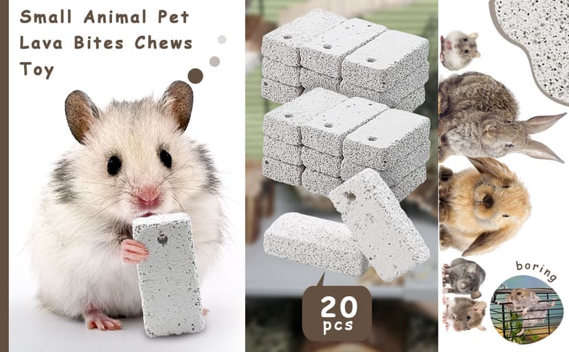 20 Pcs Small Animal Pet Lava Bites Chews Toy Teeth Grinding Block Mineral Calcium Stone for Hamsters Parrot Chinchillas Rabbits Guinea Pigs Gerbils