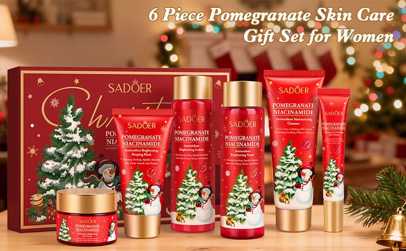 Christmas Gifts 6 Pcs Skin Care Set Pomegranate Moisturize Soothe Hydrate Gifts for Teenage Girls Stocking Stuffers Christmas Gifts for Women-Cleanser,Toner,Lotion,Face Cream,Eye Cream,Sleep Mask