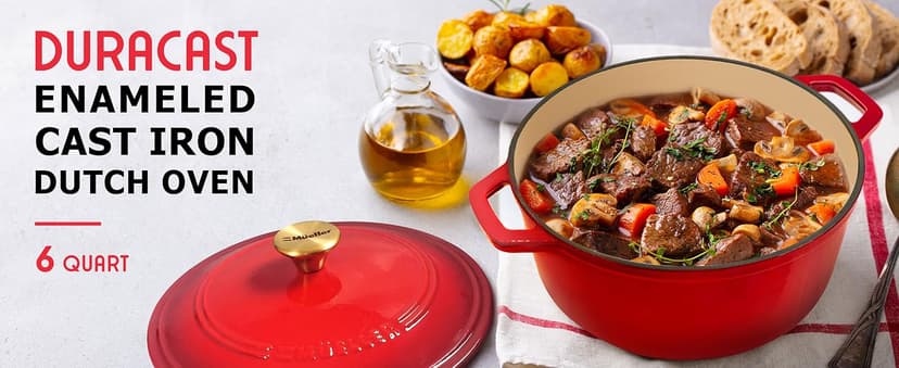 Mueller DuraCast 6 Quart Enameled Cast Iron Dutch Oven Pot with Lid, Heavy-Duty, Oven Safe up to 500° F & Across All Cooktops, Wedding Registry Ideas & Gifts, Emerald