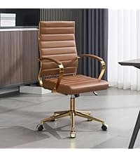 Okeysen Office Desk Chair, Ergonomic Leather Modern Conference Room Chairs, Executive Ribbed Height Adjustable Swivel Rolling Chair for Home Office. (Brown)
