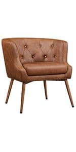 Yaheetech Accent Chair, Living Room Chair Mid Century PU Leather Armchair Lumbar Pillow, Comfy Upholstered Reading Chair Wood Leg Bedroom Lounge Brown