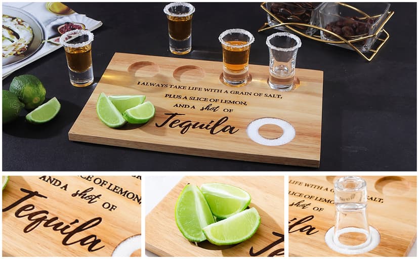 Tequila Shot Board Shot Glasses Serving Tray with Salt Rim Funny Shot Glasses Holder,Tequila Gifts for Housewarming,Liquor, Parties,Bar,Restaurant