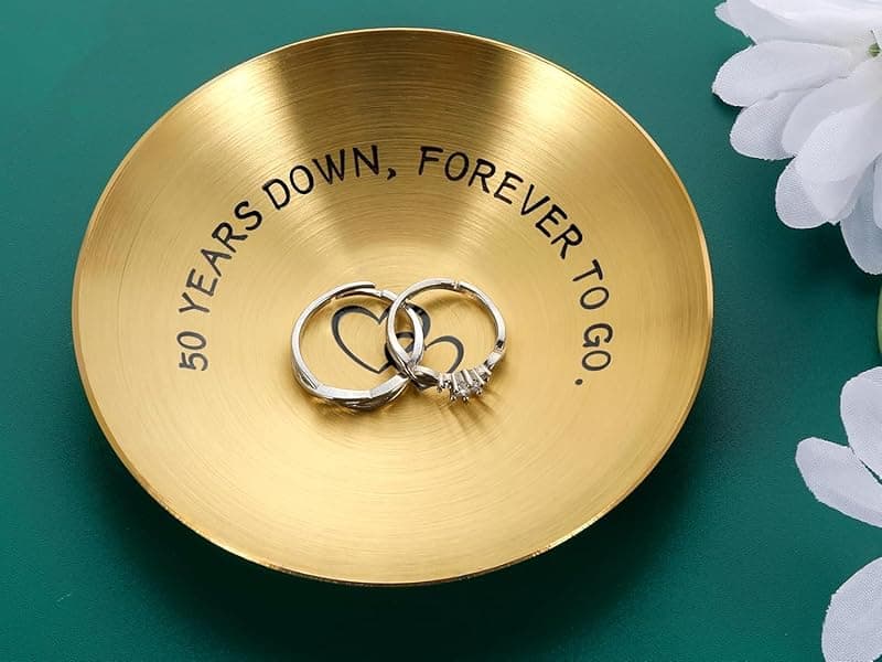 50th Anniversary Day Gifts for Couple Wedding Anniversary Day Gifts for Wife Gold Anniversarys Day Gift for Parents Mothers Day Gift for Grandma Gold Anniversarys Decoration Valentine Jewelry Tray