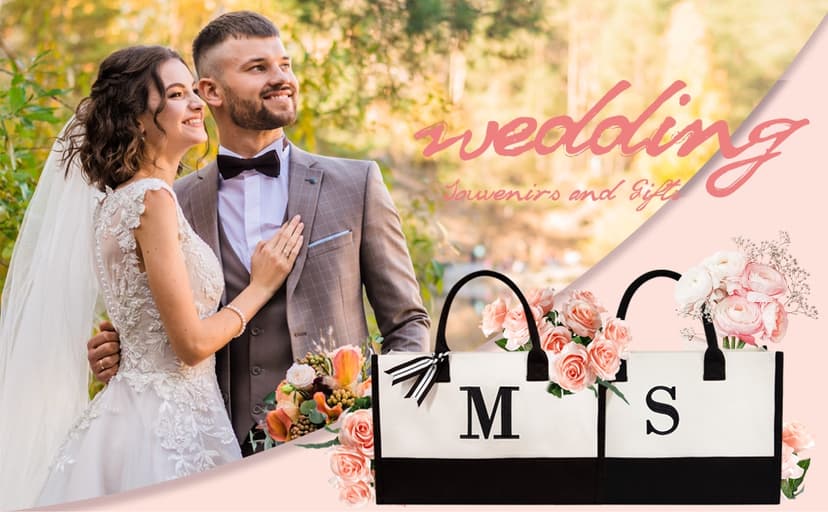 TOPDesign Personalized Initial Canvas Beach Bag, Monogrammed Gift Tote Bag for Women