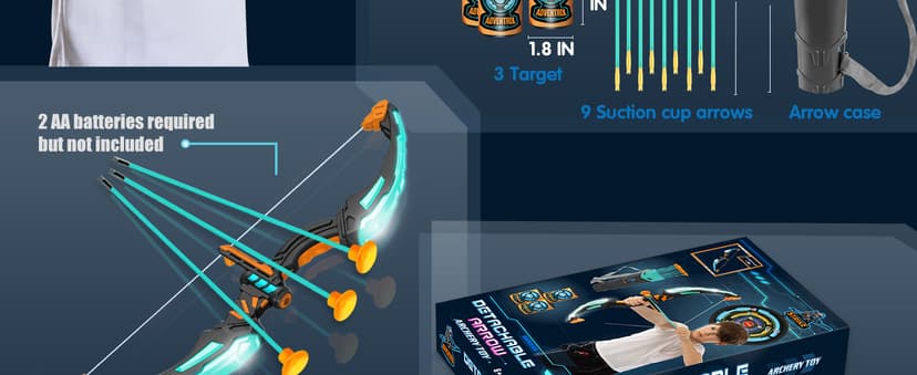JOYIN Kids Bow and Arrow Set, LED Light Up Archery Toy Set with 9 Suction Cup Arrows, Target & Arrow Case, Indoor and Outdoor Hunting Play Gift Toys for Kids, Boys & Girls Ages 6-12