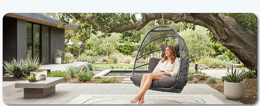 Nicesoul Outdoor Hanging Egg Chair Without Stand, Patio Wicker Swing Egg Basket Chairs with Padded Cushion, 350 Lbs Comfy Cozy Ceiling Tree Swinging Egg-Shaped Chair No Stand for Indoor Balcony, Beige