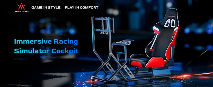ARES WING Racing Simulator Cockpit with Monitor Mount and Seat, Formula and GT Sim Racing Cockpit Compatible with Fanatec, Thrustmaster, Logitech, Moza Racing Games on PS5, PS4, Xbox and PC