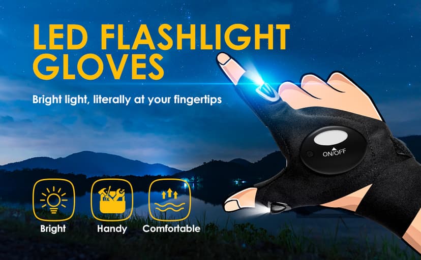 PARIGO LED Flashlight Gloves, Stocking Stuffers for Men Gift for Dad Husband Grandpa, Cool Gadget Christmas Birthday Gifts for Men Adults Him Boyfriend Guy Car Repairing Fishing Camping Reading Light
