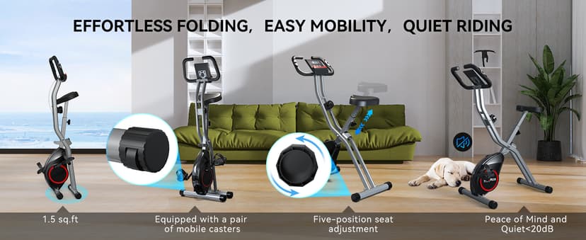 Foldable Exercise Bike for Small Apartments, Stationary Bikes for Home, Indoor Portable Cycling Bike with 16-Level Magnetic Resistance, 260LBS Capacity, 5.5 LBS Flywheel, for Small Space Workout 816