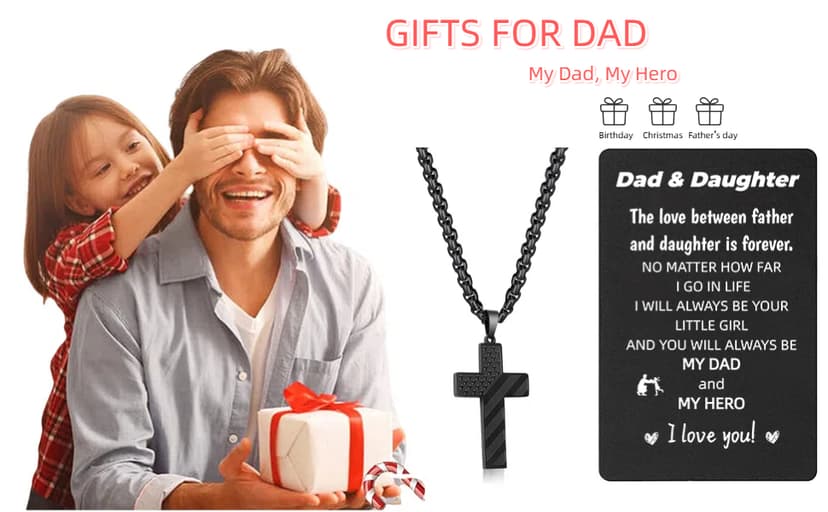 Gift for Dad, Cross Necklace Wallet Card for Dad, Father's Day Birthday Christmas Gift for Father from Daughter Son