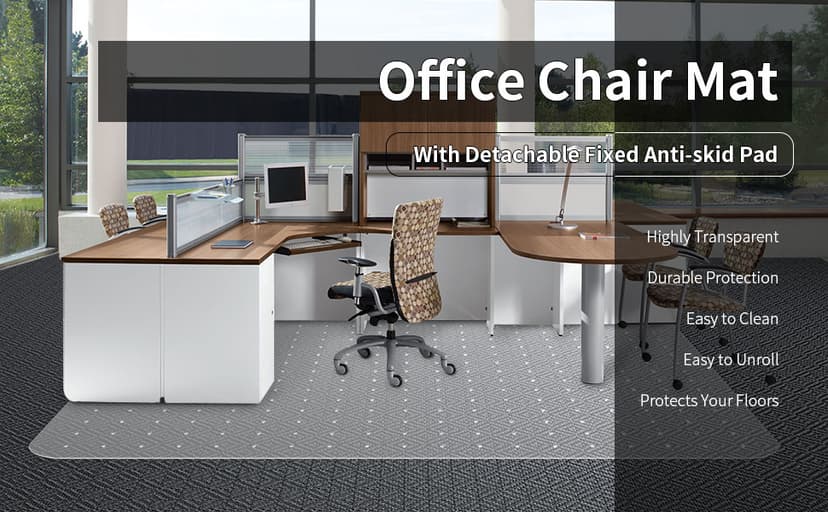 Office Chair Mat for Carpeted Floor, 63"x51" Clear Desk Mat for Carpet Large Protector Floor Mat On Low Pile Carpets, Easy Glide Rolling Plastic Floor Mat, Computer Chair Mat for Home Office