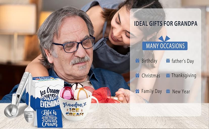 Grandpa Gifts, Grandpa Birthday Gift from Grandkids, Grandpa's Ice Cream Bowl Scoop Shovel Spoon Set, Grandpa’s Ice Cream Gift, Christmas Birthday Grandparents Day Present for Him Man