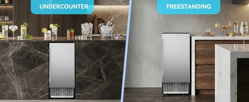 SOZT® Under Counter Ice Maker with Refrigerator Function, 120LBS/24H Commercial Ice Machine, No-Melt Ice Storage, 24H Timer & Self-Cleaning, Built-in/Freestanding for Home Bar Cafe Restaurant