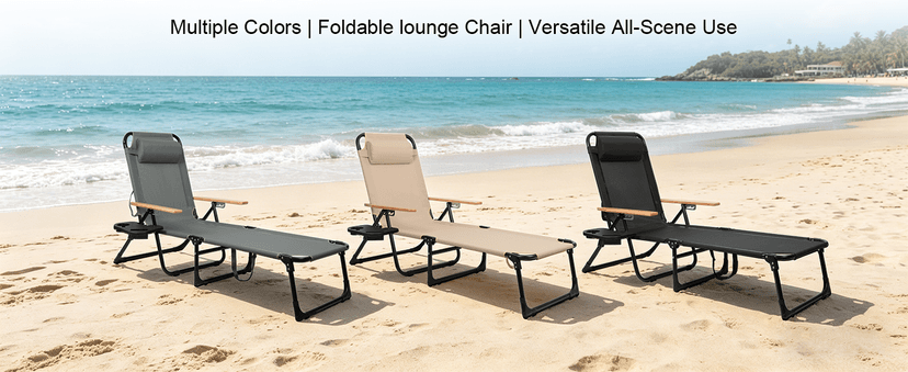 Folding Lounge Chair with Canopy, Tanning Chair with 4-Position Reclining Back, Folding Sun Lounger, Outdoor Lounge Chair for Beach, Poolside, Backyard, Camping, UPF 50+ Sun Shade, 300 LBS