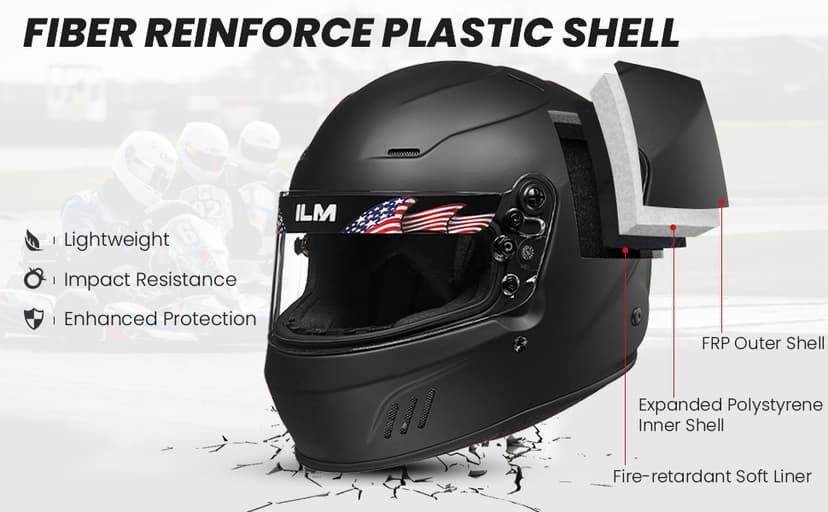 ILM Snell SA2020 Full Face Auto Car Racing Helmets for Men and Women Model 760(Matte Black, L)