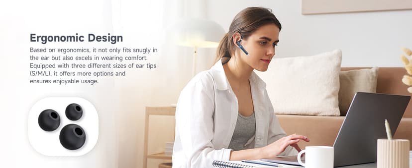 Bluetooth Headset V5.3,100 Hrs Talk Time Single-Ear Earphone, CVC8.0 Noise Cancelling Wireless Earbud, Business Earbud with 500 mAh Charging Case, Hands-Free Earpiece for Trucker/Home/Office Work