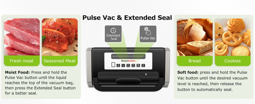 Bonsenkitchen Vacuum Sealer Machine, Globefish Technology for Perfect Vacuum Sealing, Powerful Low-Noise Food Vacuum Sealer with Easy Handle Design, Built-in Cutter & Bag Storage, 1 Bag Roll & 10 Bags