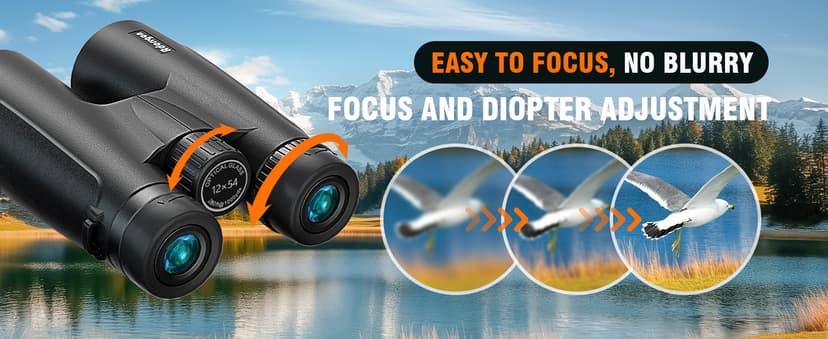 12x54 HD Binoculars for Adults High Powered - Large View BAK4 Prism Binoculars with Clear Low Light Vision - Lightweight Waterproof Binocular for Bird Watching Cruise Travel Hiking Concert Stargazing