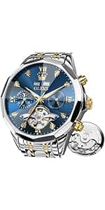 OLEVS Automatic Watches for Men Self Winding Mechanical Wristwatch Luxury Business Dress Stainless Steel Luminous Waterproof Calendar Mens Watch