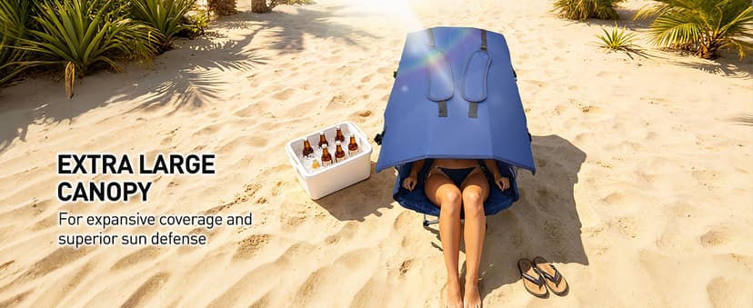East Oak Oversized Camping Chair with Canopy | 400 LBS Heavy Duty Folding Beach Chair with Canopy Shade, Roomy Seat, Full Sun Protection, Ample Storage | Canopy Chair for Outdoors