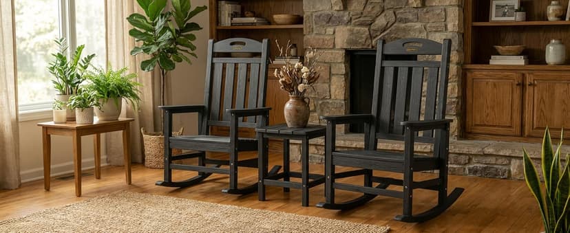 Oversized Outdoor Rocking Chair, HDPE All Weather Resistant Patio Rocking Chair, High Back Porch Rocking Chair, 380lbs Weight Capacity, Dark Grey