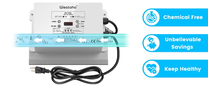 WiFi Salt Chlorine Generator, Westaho Salt Chlorination System with USA Titanium Cell, Real-Time Monitoring & App Control, for Above Ground Pools Up to 15,000 Gallons, Compatible with Intex Pool