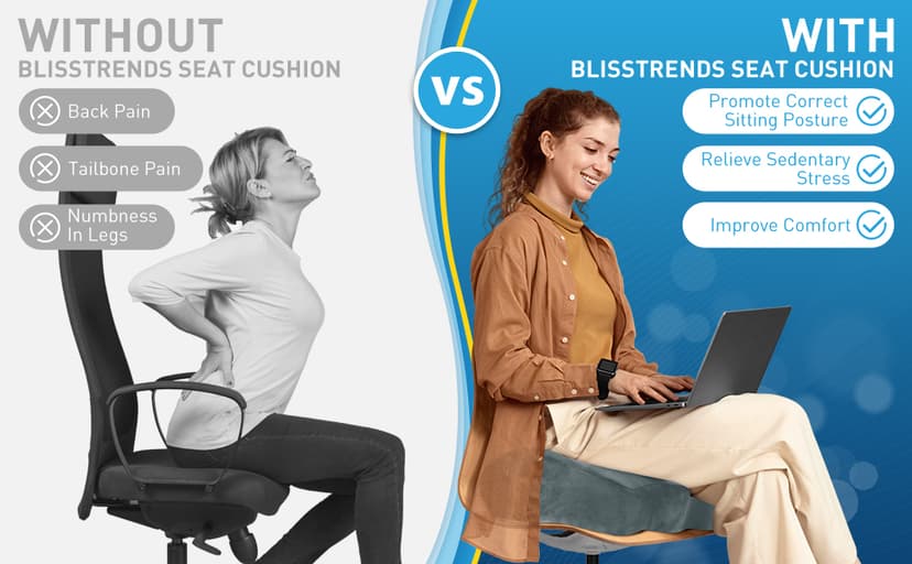 BlissTrends Seat Cushion,5.2in Thick Memory Foam Cushions for Office Chair, Car Seat, Airplane, Relieving Pressure Tailbone Sciatica Back Pain for Long Sitting Office Workers, Car Drivers DarkGreen