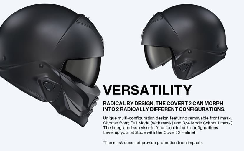 ScorpionEXO Covert 2 Open Face 3/4 Full Mode Motorcycle Helmet Bluetooth Ready Speaker Pockets Interchangeable Mouth Cover DOT Approved Solid (Matte Black - 3X-Large)