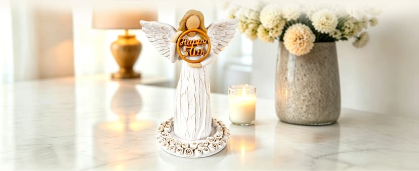 Hand-Painted Resin Angel Figurine with Rose Base, Milestone Birthday Gift for Mom Grandma Wife Sister 50th Birthday Gifts for Women - Replaceable 60th, 70th, 80th Age Plates B0H8CG1828