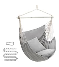 SONGMICS Hammock Chair, Load Capacity 500 lb, Hanging Chair with 2 Cushions, Large Hammock Swing with Chain and Pocket, for Indoor, Outdoor, Living Room, Bedroom, Slate Gray UGDC197G02