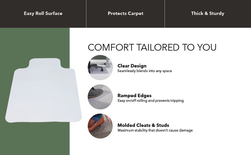 HON Office Chair Mat for Carpet, Clear Desk Mat with Extended Lip for Rolling Computer Chairs, Heavy Duty Vinyl Floor Protector for Low Pile Carpet, 36 x 48 in, Clear
