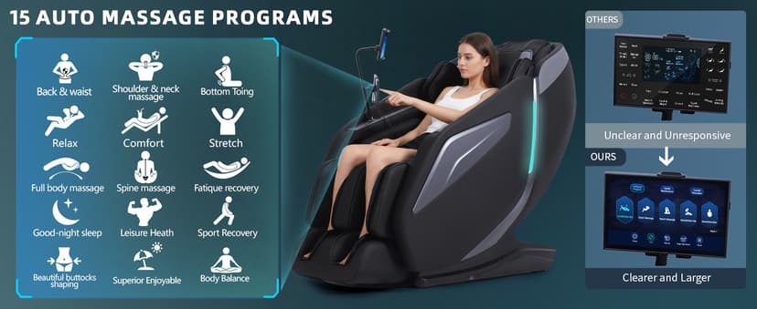 Full Body Zero Gravity Massage Chair with Body Scan 4D Intelligent Shiatsu Strecth Massage, Back/Leg Heated with AI Voice Control Bluetooth Speaker Airbags SL Track Massage Black