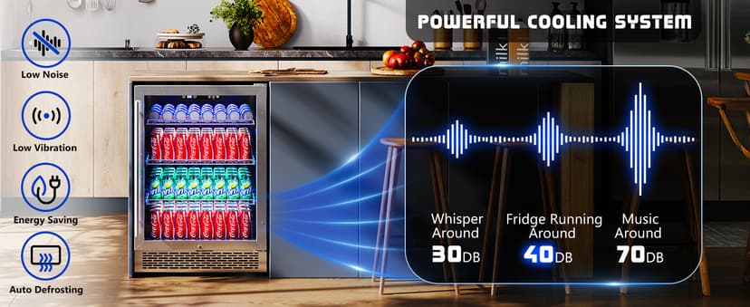 Albott Beverage Refrigerator-24 In fridge with Glass Door, Adjustable Shelves and LED Touch Panel, Under Counter Design for Wine Beer, Built-In or Freestanding Use, 34-64℉