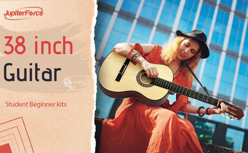 38 Inch Beginner Acoustic Guitar, 6-String Guitar Starter Kit for Starters with Gig Bag, Strings, Strap, Pitch Pipe and Pick, Natural