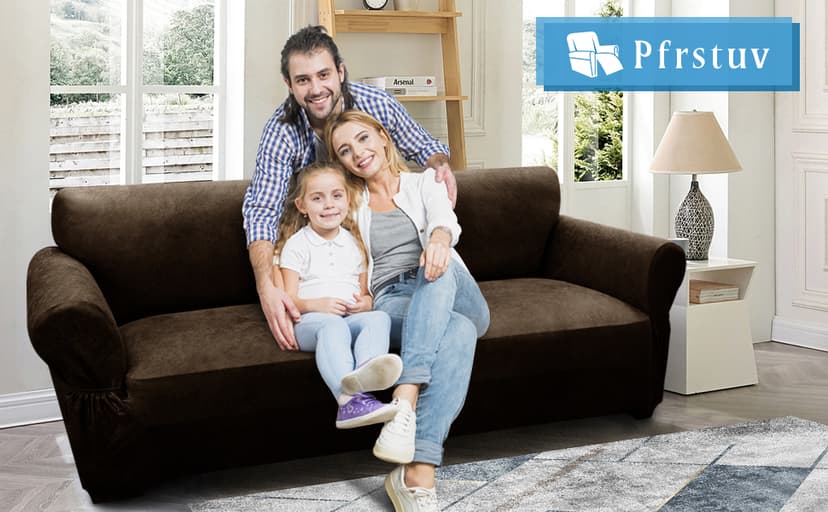 Pfrstuv Couch Cover Leather Look 3 Seater Couch Sofa Cover 1-Piece Sofa Slipcover Stretch Furniture Protector with Elastic Bottom & Pockets(Sofa, Coffee)