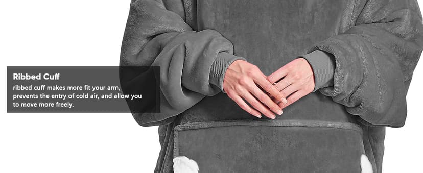 yescool Wearable Blanket Hoodie - Birthday Christmas Gifts for Women Mom Girlfriend, Oversized Flannel Sherpa Cozy Hooded Blanket Sweatshirt Adult With Hood Pocket & Sleeves, One Size Fits All (Grey)