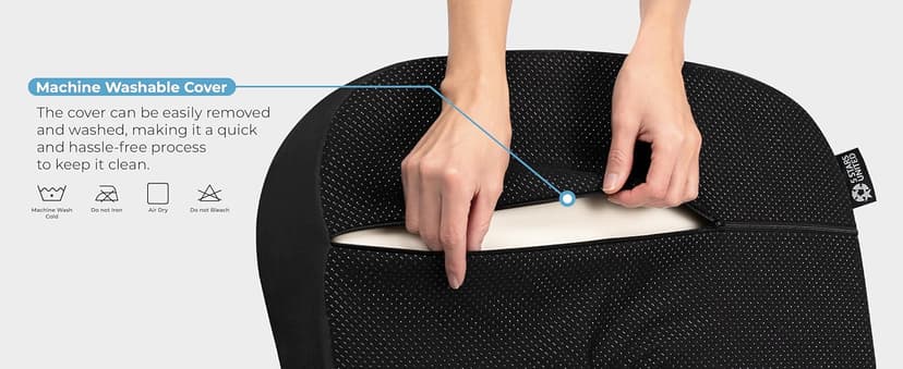 5 STARS UNITED Seat Cushion - Memory Foam Chair Cushion for Tailbone Pain Relief - Ergonomic Support for Coccyx, Sciatica & Butt - Office, Desk & Gaming Chair, Car Seat, Wheelchair, Airplane, Black