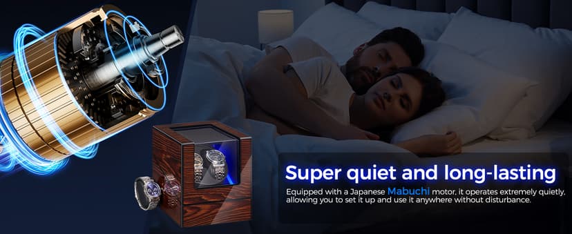 BEWISHOME BEWISHOME Watch Winder for Automatic Watches, Automatic Watch Winder Box Watch Spinner with LED Light, Double Watch Winder with Quiet Motor Wooden 4 Modes Battery or Type-C Adapter, Brown SYQ02Y