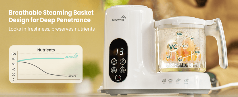 BPA-Free Elevated Steam Basket, Healthy Homemade Baby Food Purees, Starting Solids & BLW, Baby Feeding Essentials, 6+ Months Grownsy Baby Food Maker, Steamer & Blender Baby Food Processor, White B0DGL879NT