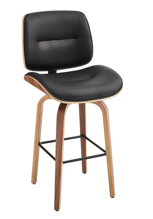 BV BONNE VIE Mid Century Walnut Office Chair with Arms, Adjustable Swivel Desk Chair, Leather Computer Chair with Rolling Wheels for Home Office or Study Room, Black