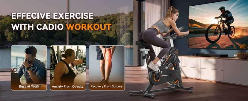 Exercise Bike, Wenoker Stationary Bike for Home, App Supported Indoor Bike with Silent Belt Drive, Heavy Flywheel, Multi-grips Handlebar and Upgraded Digital Display