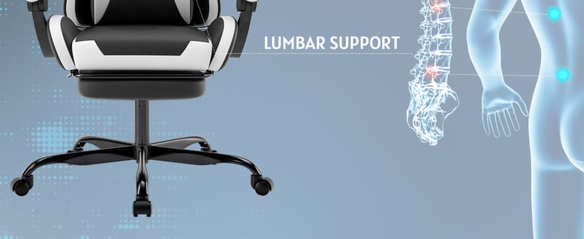 Gaming Chair, Ergonomic Computer Chair with Footrest and Lumbar Support, Height Adjustable Game Chair with 360°-Swivel Seat and Headrest and for Office or Gaming Blackwhite