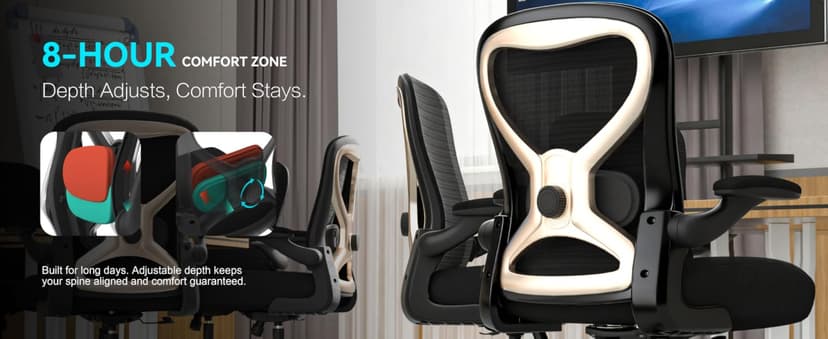 Office Desk Chair with Ergonomic Lumbar Support, Extra-Thick Seat Cushion, Flip-up Arms, Breathable Mesh Back, Computer Task Chair for Home Office