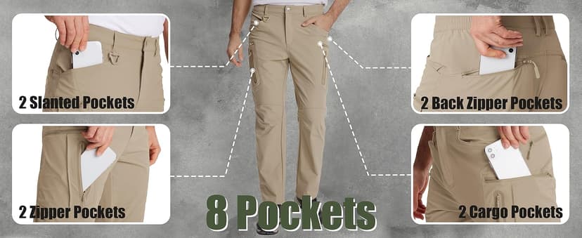 TACVASEN Men's Lightweight Hiking Tactical Pants Waterproof Quick Dry Cargo Work Rain Outdoor Pants 8 Pockets
